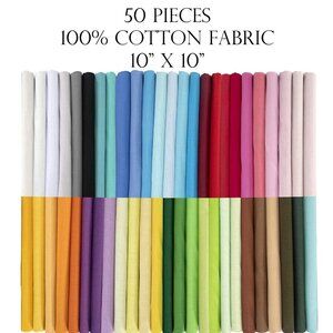 50pcs 100% Cotton Fabric Bundle 10" x 10" PreCut Fat Squares Sheets Sewing Suppl